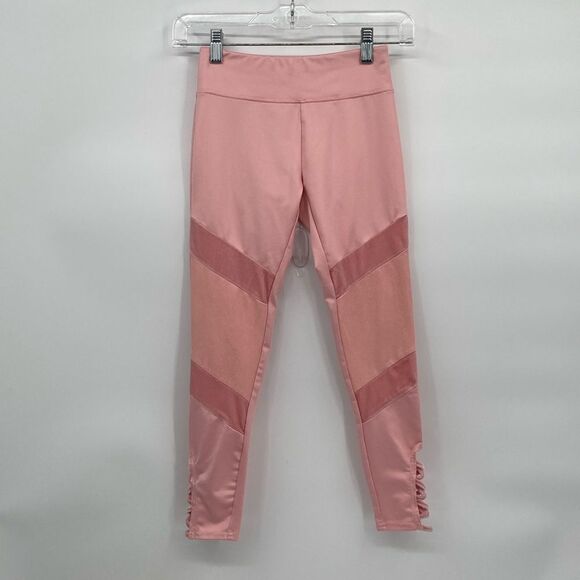 Justice Active Pink Colorblock Leggings Velvet Stripe Lace Up Sides size 10 - Picture 1 of 7